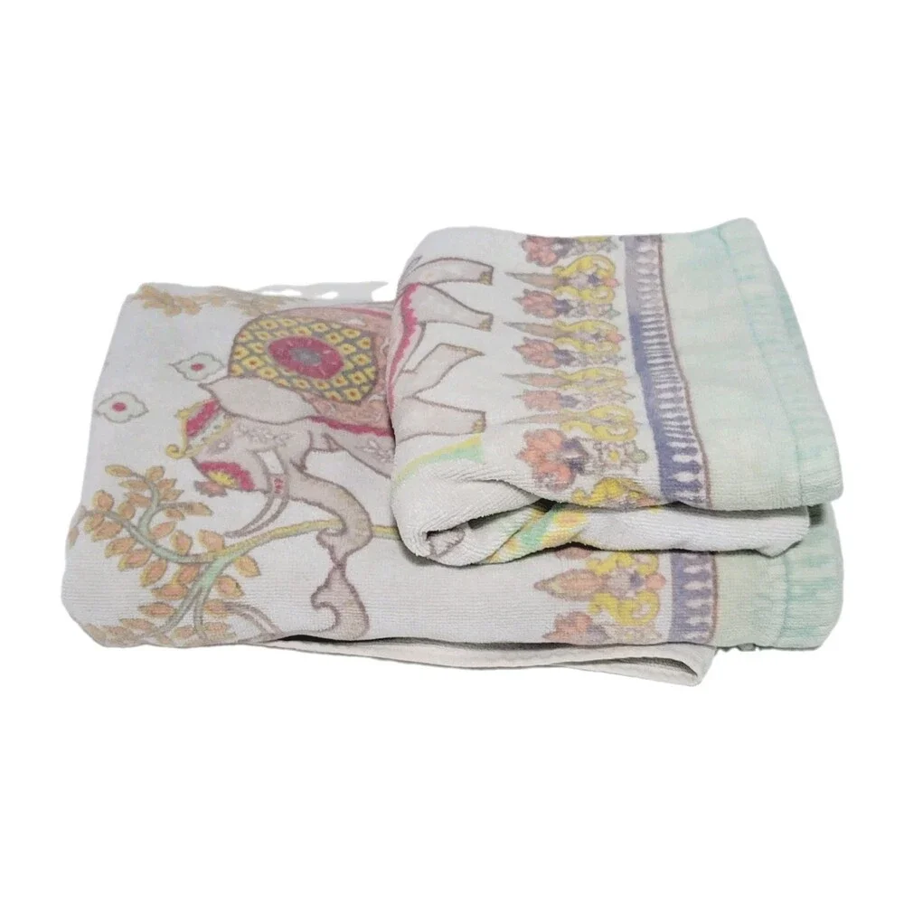 Cynthia Rowley Bath Hand Towels Elephants On Parade
